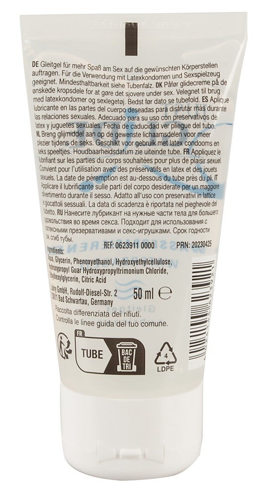 Just Glide water-based lubricant 200ml back label showing ingredients and eco-friendly packaging